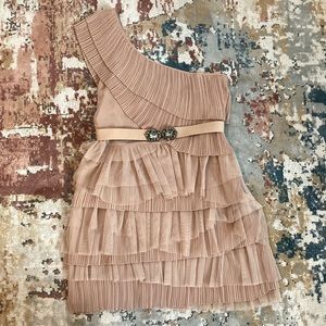 Bcbgmaxazria Taupe Ruffle One-Shoulder Mini